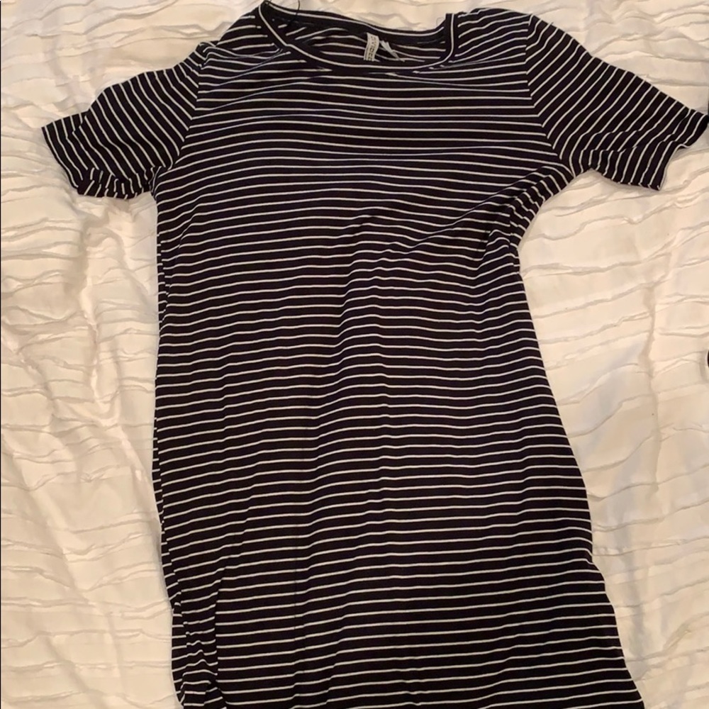 Navy blue and white striped dress